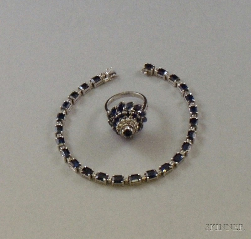 Appraisal: kt White Gold Sapphire and Diamond Cocktail Ring and a