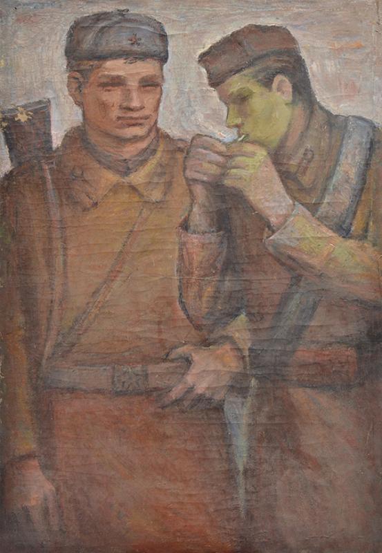 Appraisal: ARTIST UNKNOWN RUSSIAN SCHOOL Two Soldiers oil on canvas ARTIST