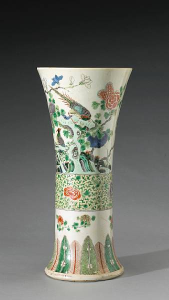 Appraisal: A famille verte decorated gu-form beaker vase Transitional Painted in