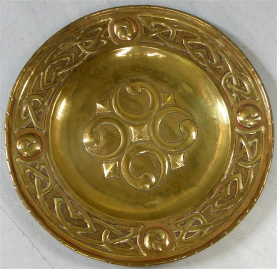 Appraisal: Arts Crafts circular brass dish with Celtic style decoration w