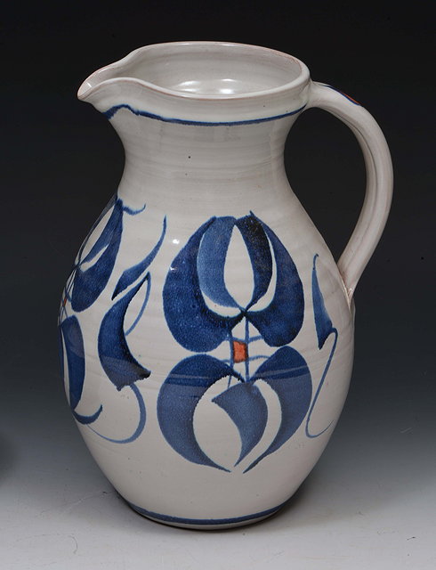 Appraisal: Alan Caiger-Smith British b Jug blue brushwork motifspotter's monogram and