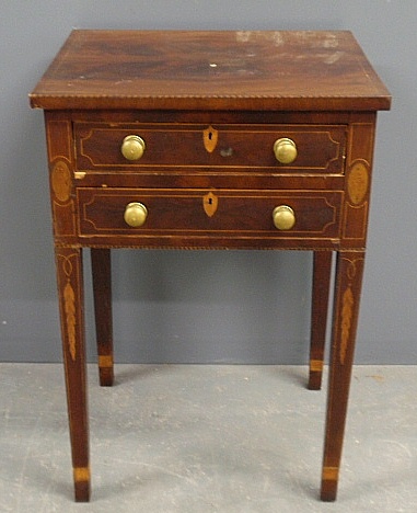 Appraisal: - Hepplewhite inlaid mahogany two-drawer stand c with floral string