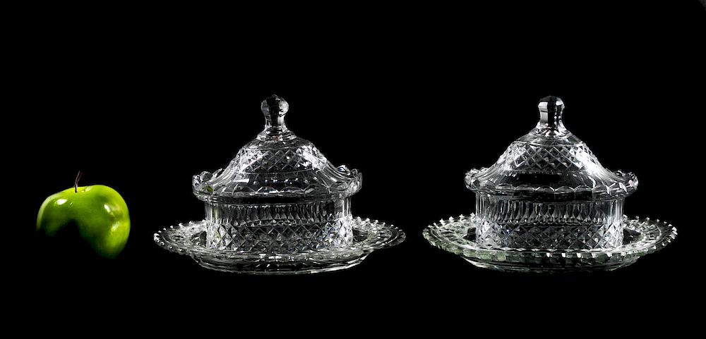 Appraisal: Pair th C Anglo-Irish Cut Glass Butter Tubs Late th