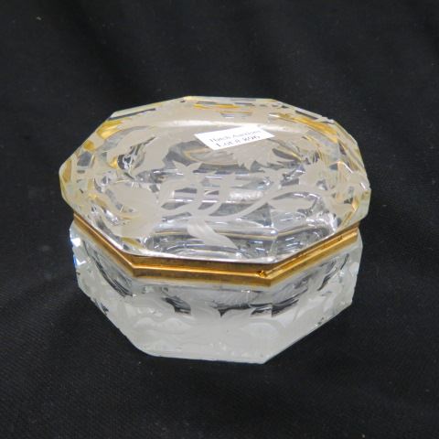 Appraisal: Intaglio Cut Crystal Dresser Box angel on top octagon excellent