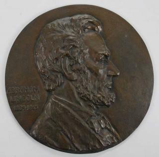 Appraisal: Brass Plaque of Abraham Lincoln with life dates - with