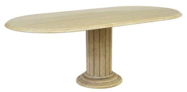 Appraisal: Modern travertine pedestal table mid th c oval tabletop supported