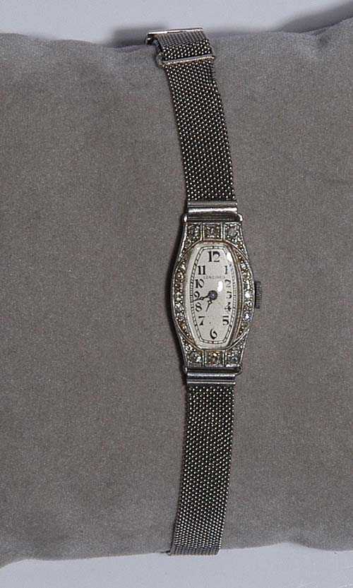 Appraisal: DIAMOND LADY'S WRISTWATCH LONGINES Art D co Platinum and yellow