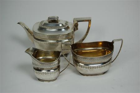 Appraisal: A three piece George III tea set by J Emes