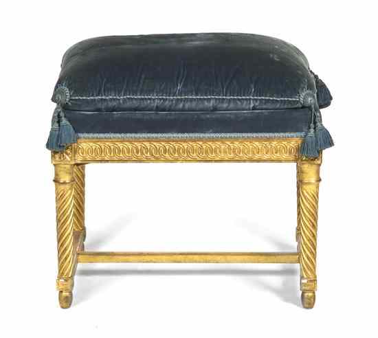 Appraisal: A Neoclassical Giltwood Tabouret having a rectangular velvet upholstered cushion