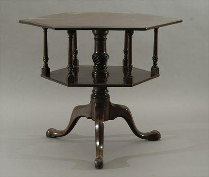 Appraisal: George III-Style Mahogany Two-Tier Hexagonal Revolving Bookstand x in