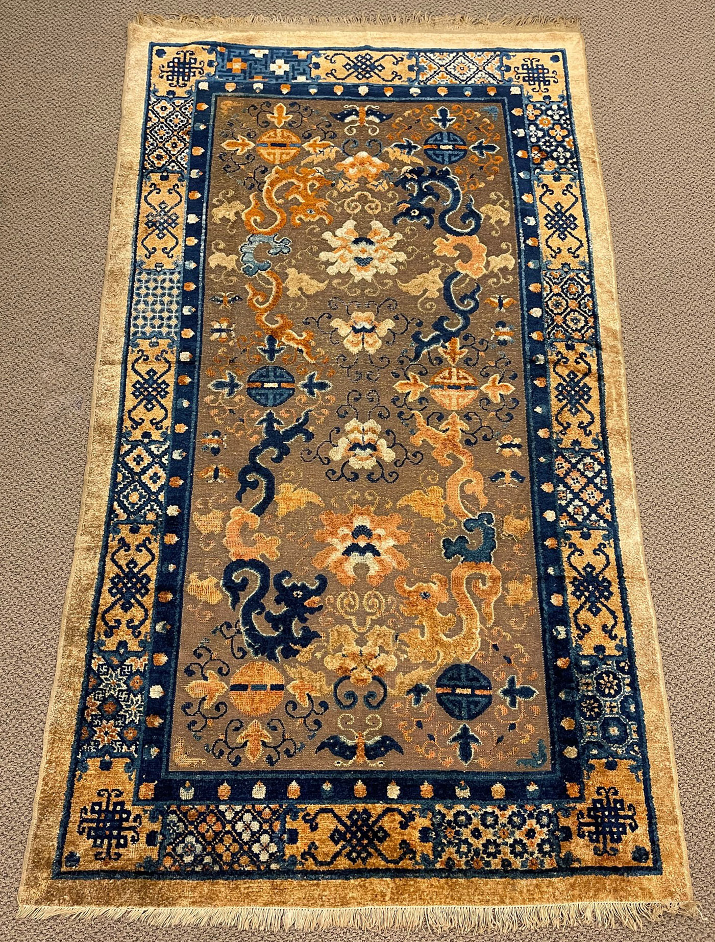 Appraisal: CHINESE SILK RUG th th century with metal threads