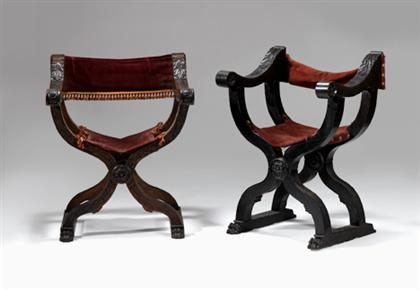 Appraisal: Two Italian walnut Savonarola chairs th century Of typical form