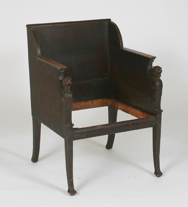 Appraisal: Late thC solid body mahogany chair w griffins stylized paw