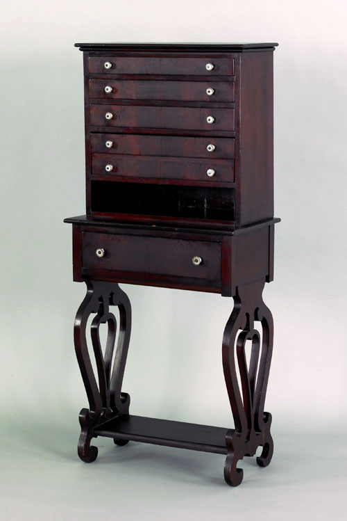 Appraisal: New England Federal mahogany specimen cabinet ca with six drawers