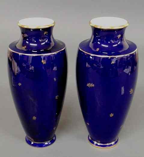 Appraisal: Pair of blue French Sevres porcelain vases th c bases