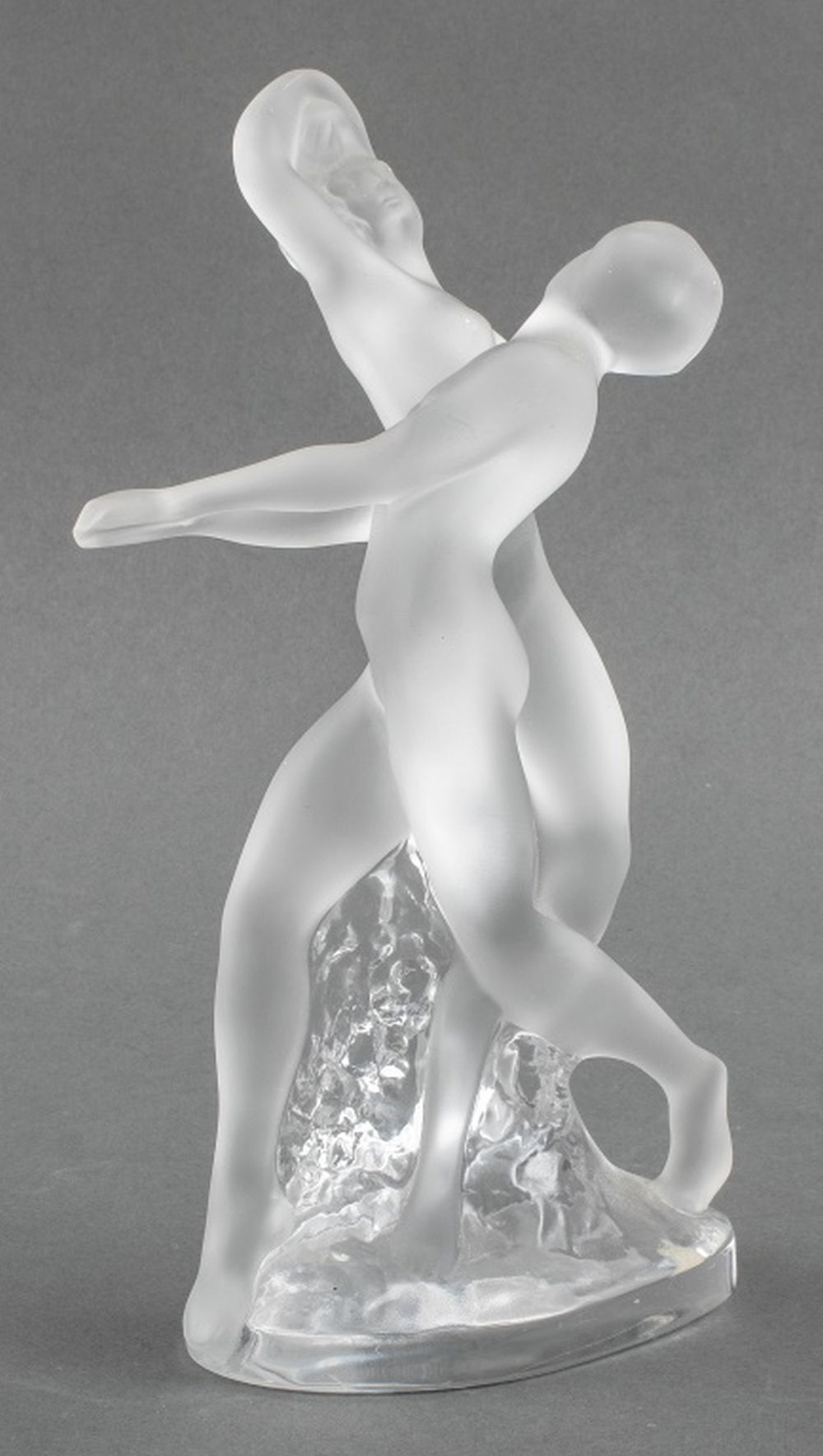 Appraisal: LALIQUE TWO DANCERS FROSTED CRYSTAL SCULPTURE Lalique les deux danseuses