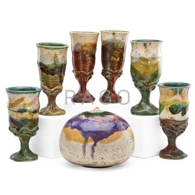 Appraisal: NANCY JURS Vase and goblets Condition Report