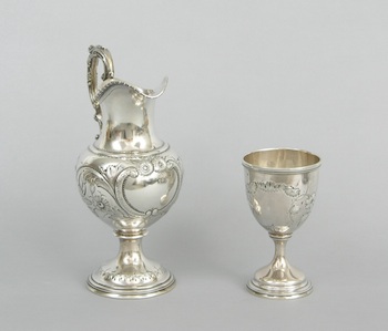 Appraisal: A Silver Wine Ewer and Challice Continental ca th Century