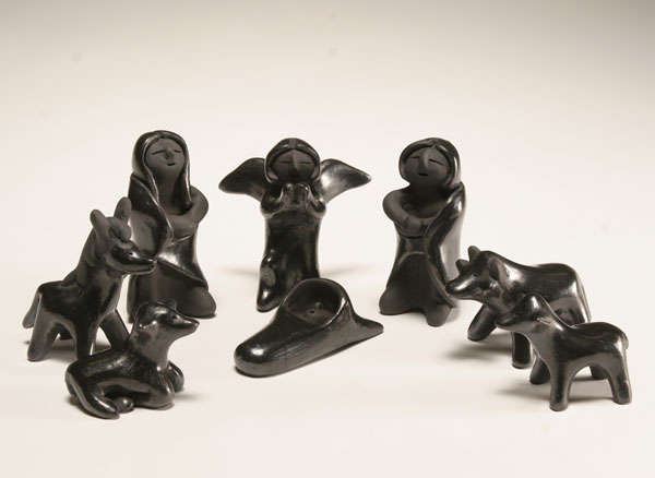 Appraisal: Native American Santa Clara black pottery nativity set by Dorothy