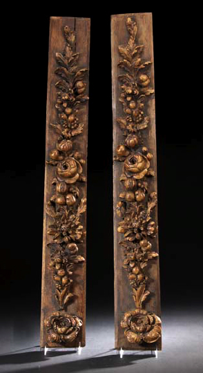 Appraisal: Tall Pair of French Molded Resin Panels featuring pendant flower-and-fruit