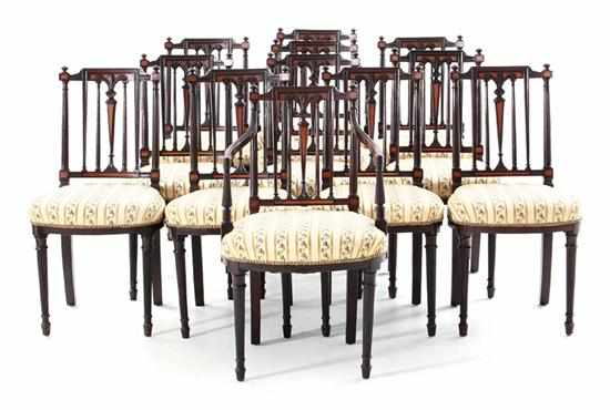 Appraisal: Set of twelve Sheraton inlaid carved mahogany dining chairs signed