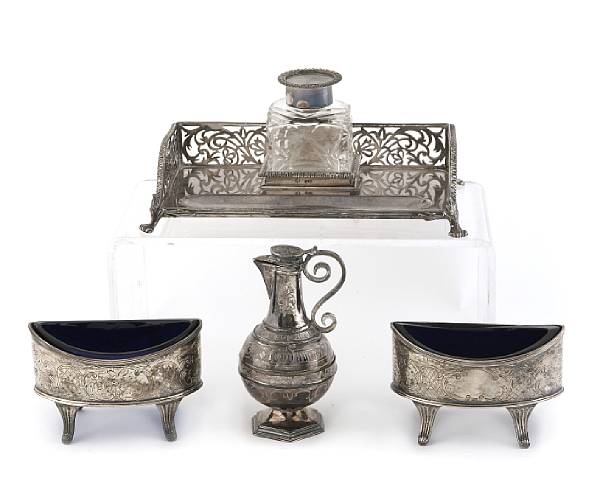 Appraisal: A group of English silver articles Comprising a assembled pair