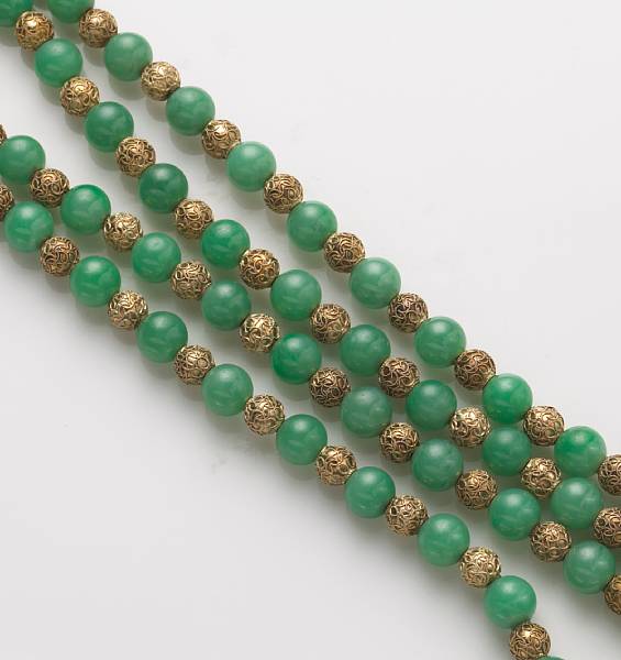 Appraisal: A jadeite jade and k gold bead necklace length in