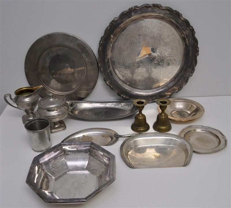 Appraisal: BOX OF VINTAGE SILVERPLATE - CRUMBER- TRAYS - MORE -