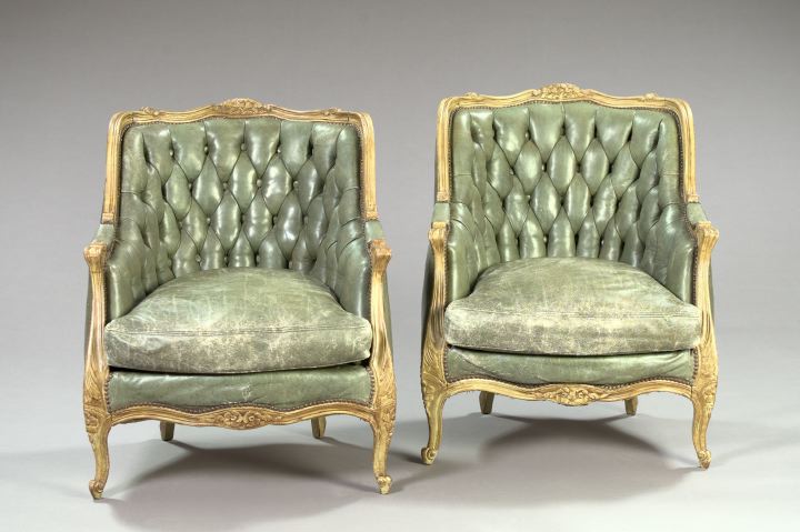 Appraisal: Pair of Louis XV-Style Polychromed Bergeres early th century each