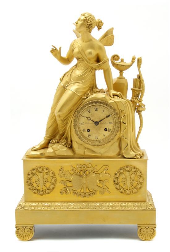 Appraisal: French Gilt Bronze Figural Clock Fres Pessonneaux Colomb first quarter