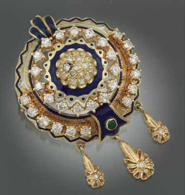 Appraisal: A Ladies' Gold Enamel and Diamond Brooch k yellow gold