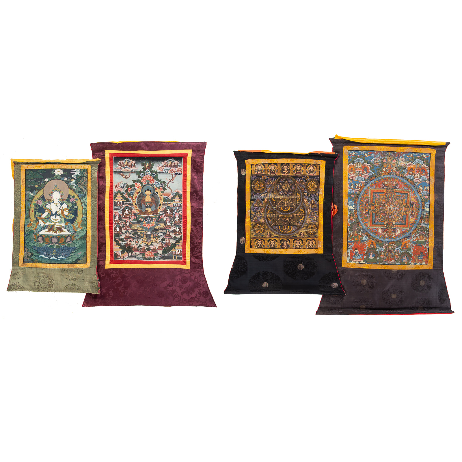 Appraisal: FOUR TIBETAN THANGKA SCROLLS th century oil on linen depicting