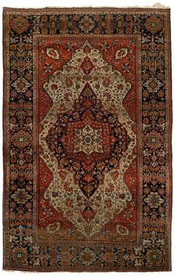 Appraisal: Motasham Kashan rug central medallion on ivory field corner work