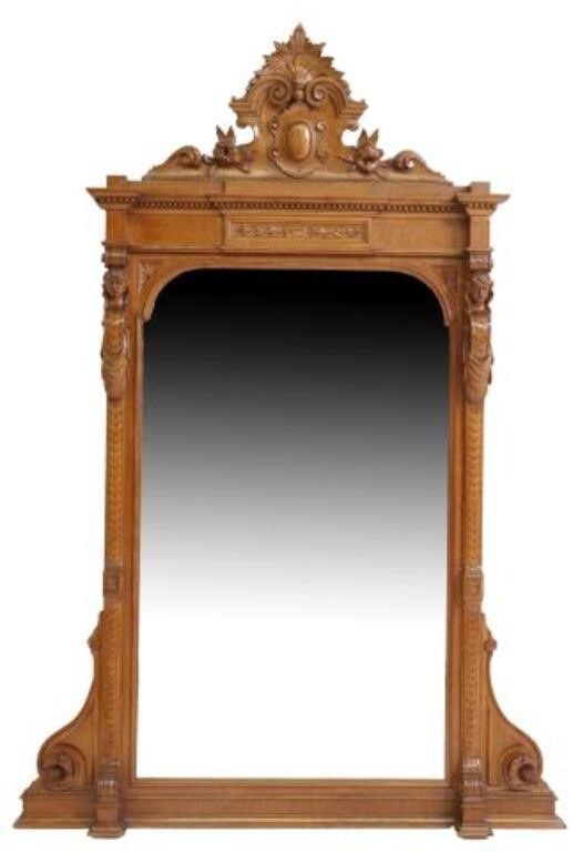 Appraisal: Italian carved oak overmantel mirror th c scrolling foliate crest