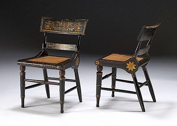 Appraisal: TWO SIMILAR BALTIMORE FANCY SIDE CHAIRS ca - with stenciled