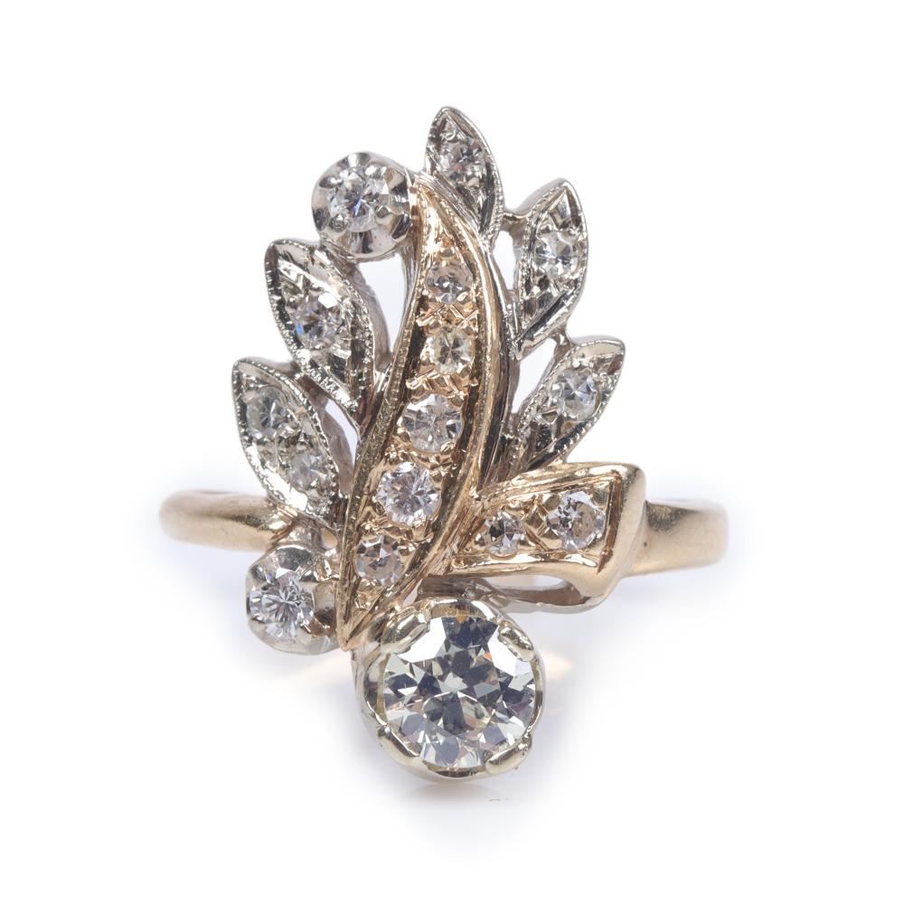 Appraisal: Yellow Gold K diamond retro estate floral spray ring Contains