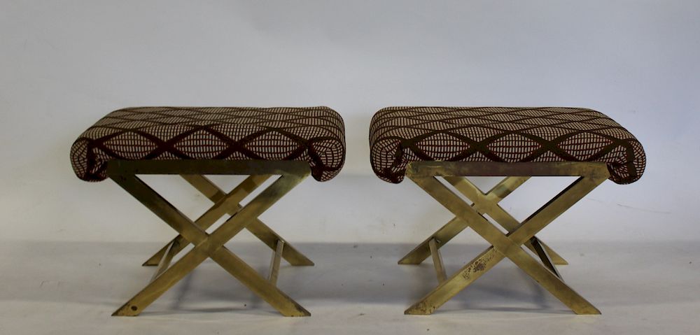 Appraisal: MIDCENTURY Pair of Brass X Frame Upholstery Benches From a