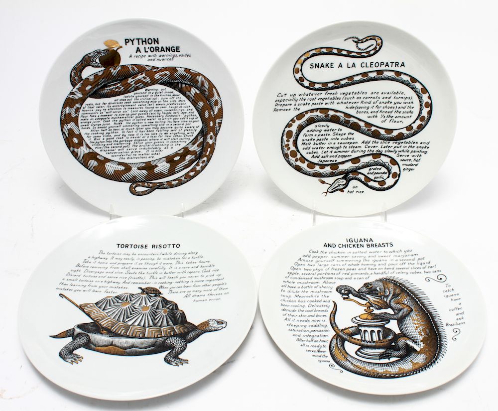 Appraisal: Pierro Fornasetti Fleming Joffe Recipe Plates Piero Fornasetti Italian -