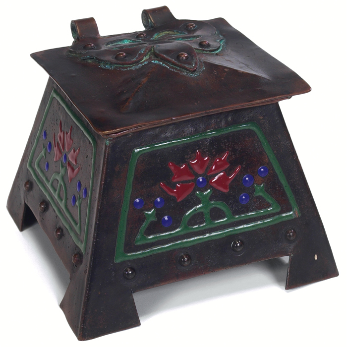 Appraisal: The Art Crafts Shop inkwell bronze with a colorful enameled