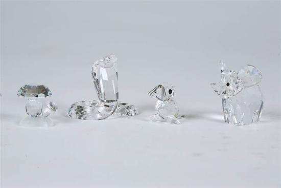 Appraisal: FOUR SWAROVSKI FIGURES Elephant h Seal h Cobra h Mushrooms