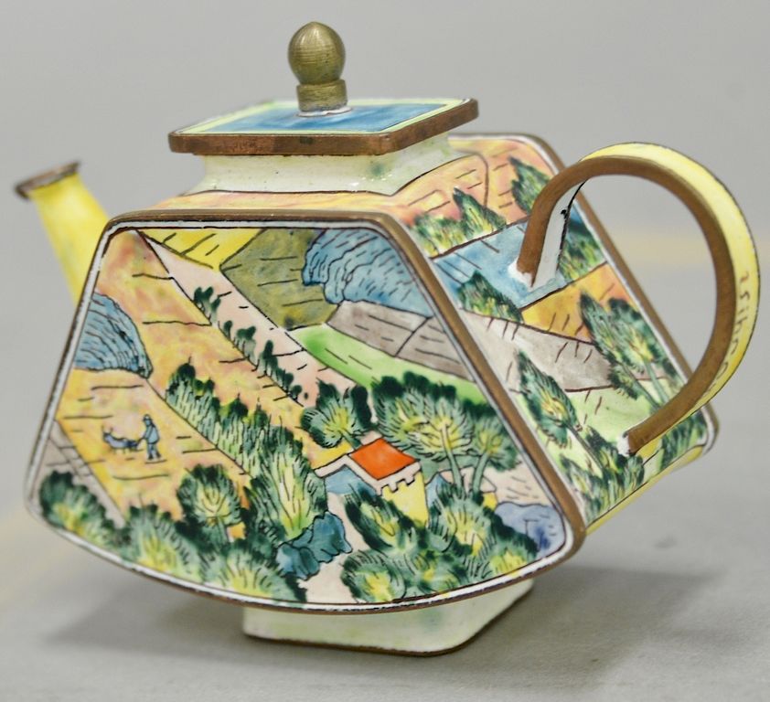 Appraisal: Chinese enameled tea pot signed Kelvin Chen ht in Chinese