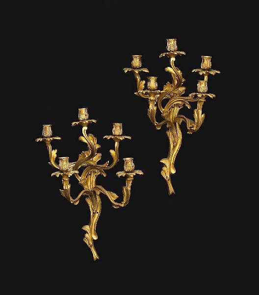 Appraisal: A pair of Louis XV style gilt bronze five light