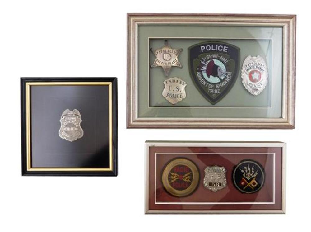 Appraisal: POLICE MEMORIBLIA Three framed sets of police badges and patches