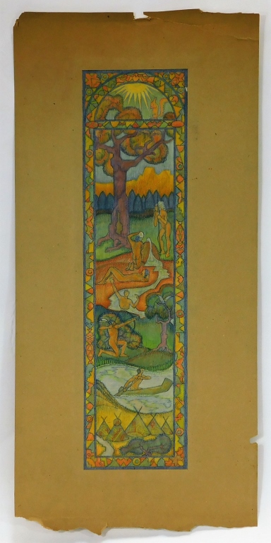 Appraisal: OTTO PLAUG JUGENDSTIL POLYCHROME INDIAN DRAWING New York Germany -