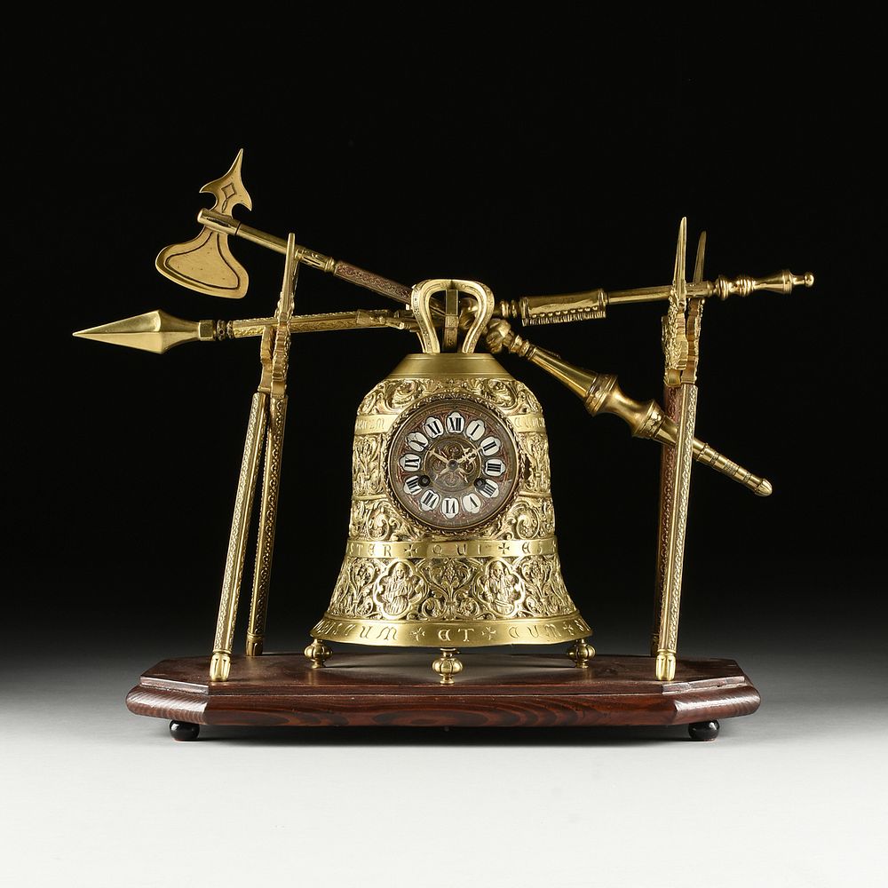 Appraisal: AN EXCEPTIONAL NEO-GOTHIC STYLE BELL FORM CLOCK AND STAND POSSIBLY