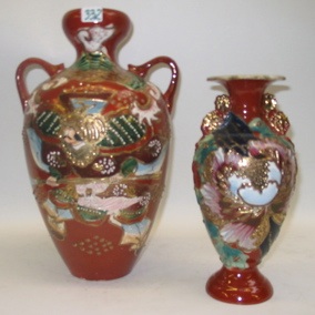 Appraisal: TWO JAPANESE SATSUMA DECORATED VASES hand painted One a scene