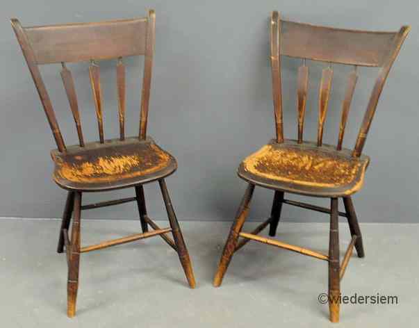 Appraisal: Pair of New England plank bottom side chairs c ''h