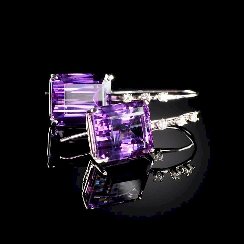 Appraisal: A PAIR OF K WHITE GOLD AMETHYST AND DIAMOND LADY'S