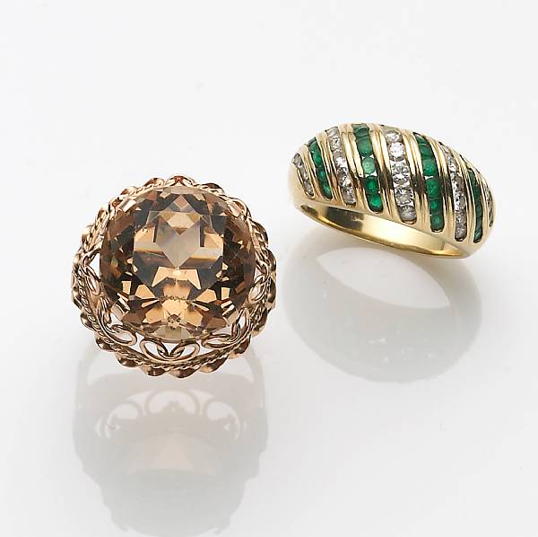 Appraisal: An emerald diamond and k gold ring together with a