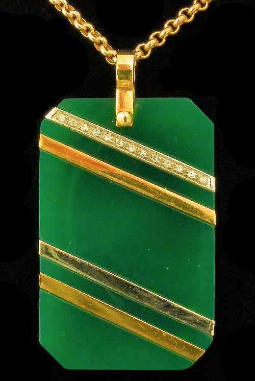 Appraisal: A modern ct gold mounted jade and diamond set oblong